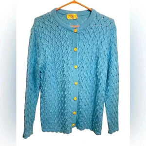 Vintage Diament Blue  Cardigan Sweater, light scallops, size large
